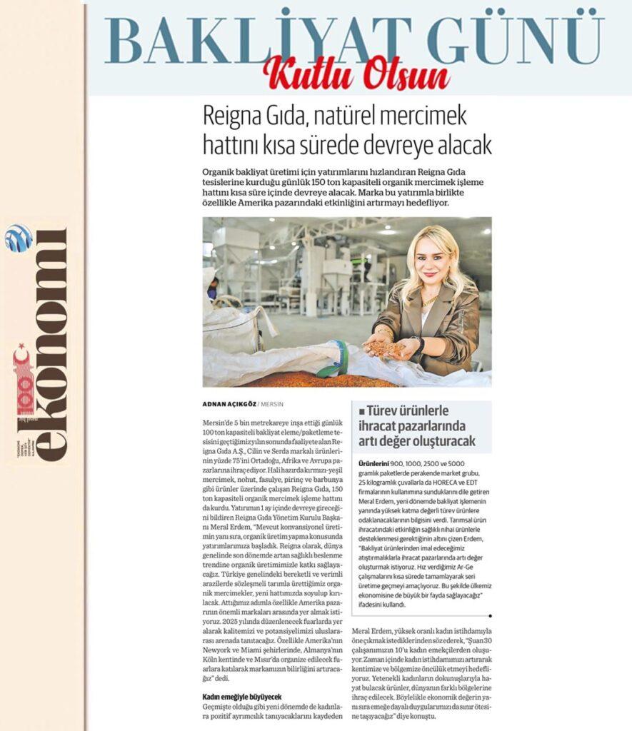 مقال عن Reigna Gıda في Ekonomi: Reigna Gıda تشغّل خط العدس الطبيعي قريباً